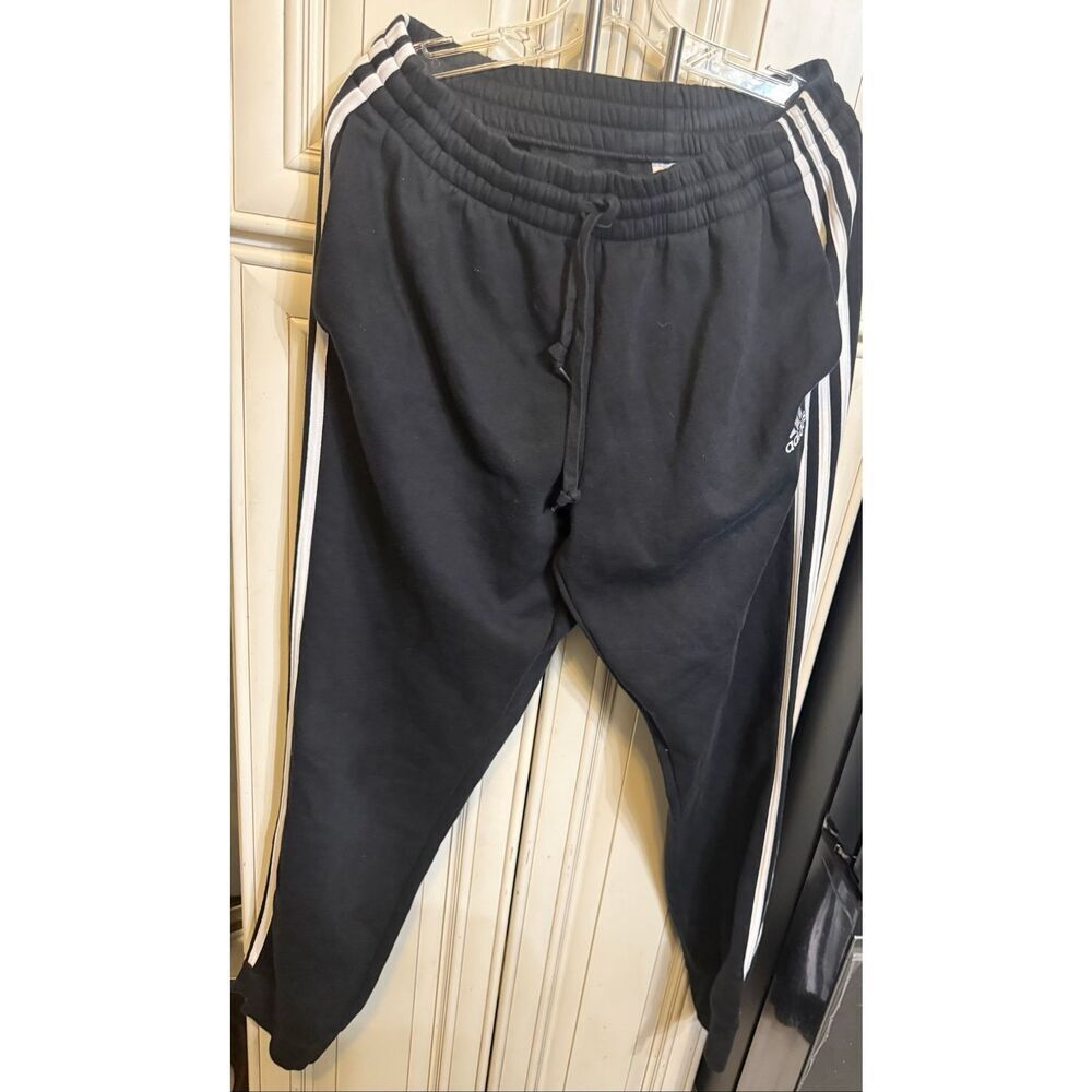 Adidas Mens Essential 3-Stripes Drawstring Track Pants Black White Size Large